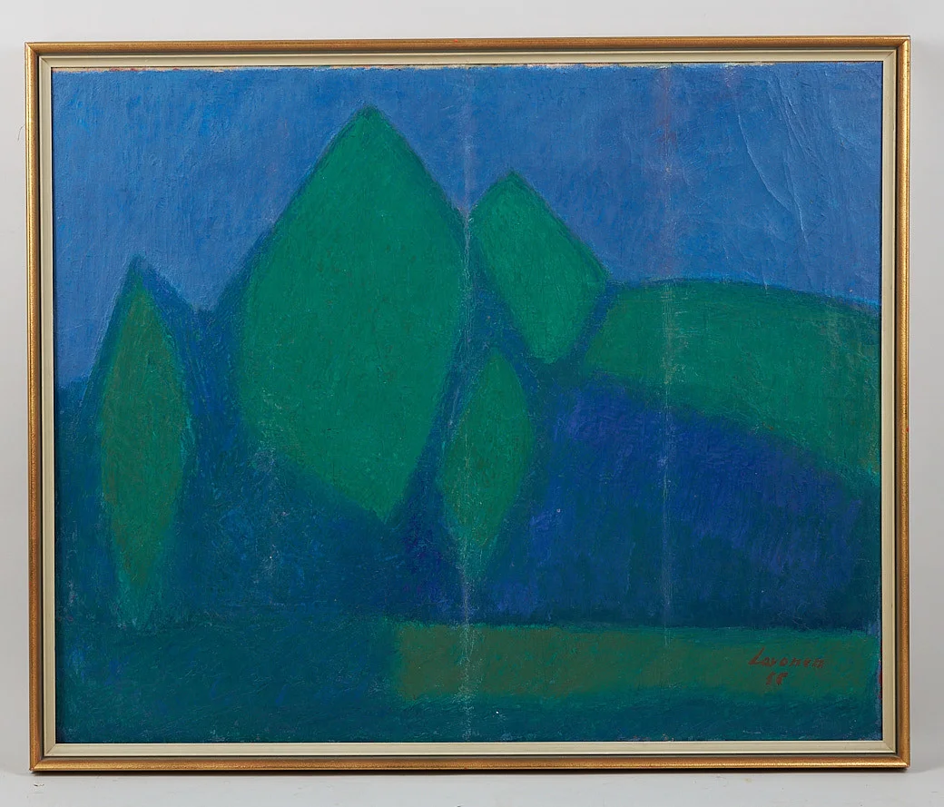 AHTI LAVONEN. Landskap med träd, signerad samt daterad -55, olja på duk. — Paintings — Stockholms Auktionsverk Helsinki
