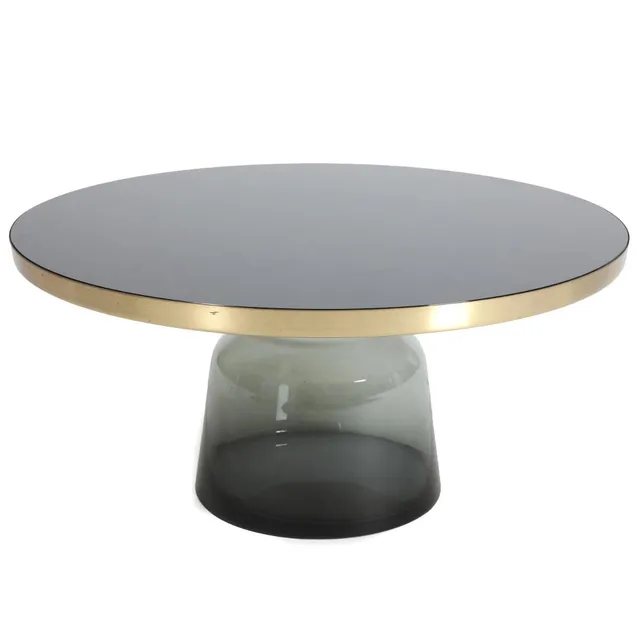 “Bell”. Coffee table with hand-blown tinted glass base and black lacquered crystal glass top with brass edge. Manufactured by ClassiCon. H. 36. Diam. 75 cm.