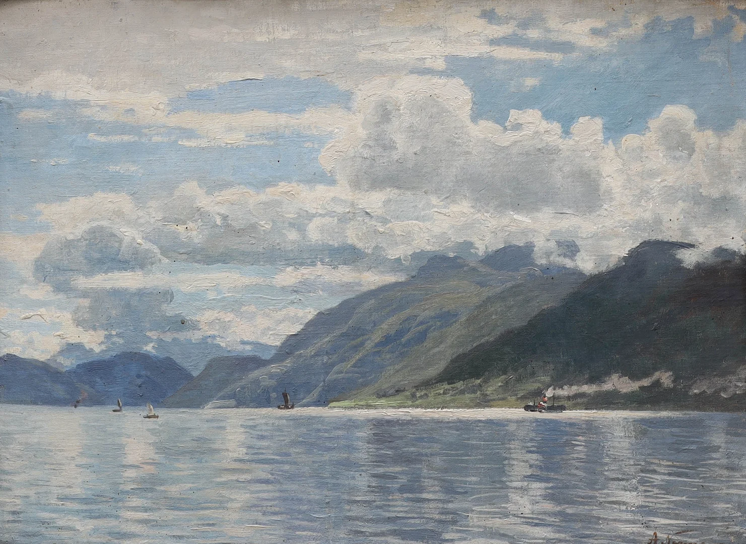 ADELSTEEN NORMANN, 1848-1918. olja på duk, fjordlandskap, signerad A Normann. — Paintings — Auktionsmagasinet Vänersborg