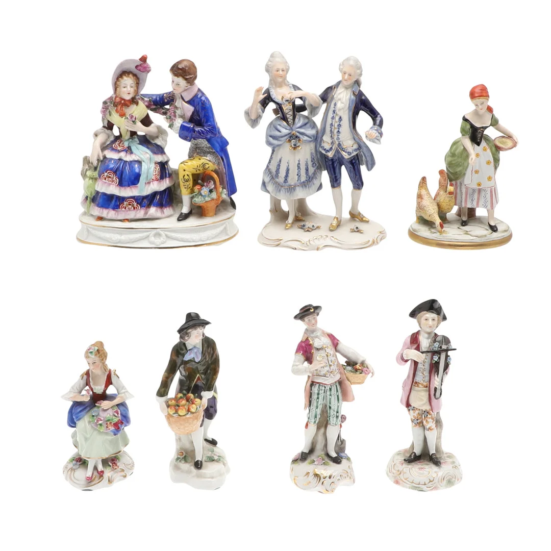 A MEISSEN PORCELAIN FIGURE AND SIX OTHERS. — European — Lawrences Auctioneers