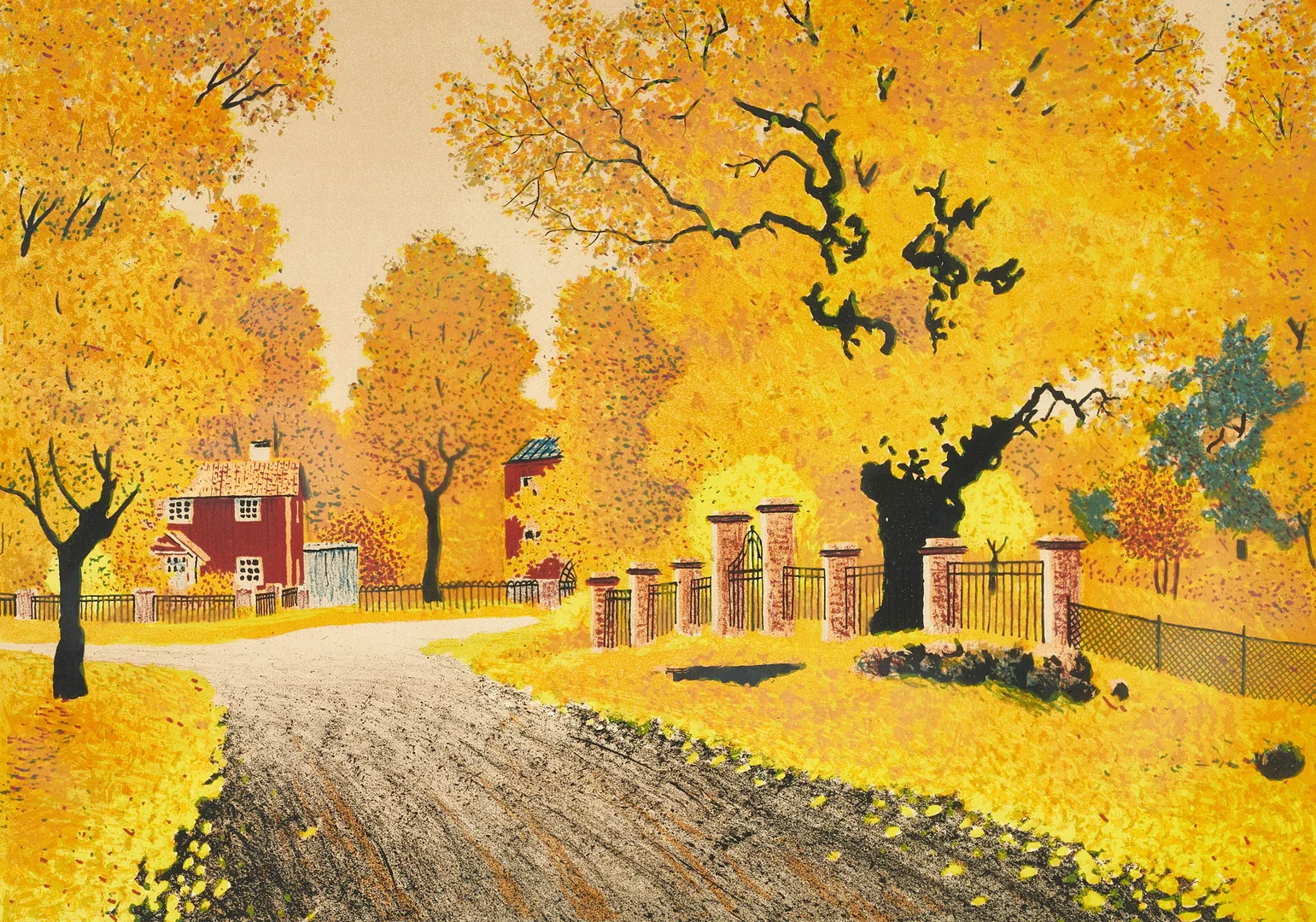 OSKAR BERGMAN (1879–1963). Höstallé. signerad, numrerad 176/360, färglitografi. — Engravings & Prints — Crafoord Auktioner Stockholm