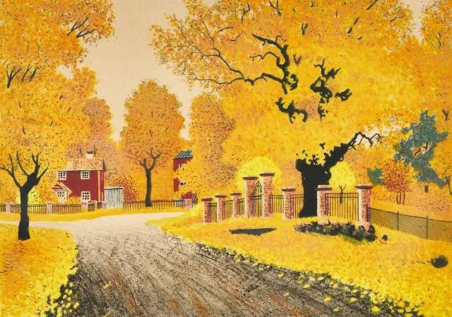 OSKAR BERGMAN (1879–1963). Höstallé. signerad, numrerad 176/360, färglitografi.