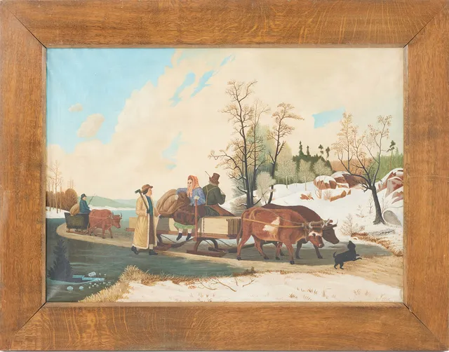 OIDENTIFIERAD KONSTNÄR. Färd på släde, 1800-tal, olja på duk.