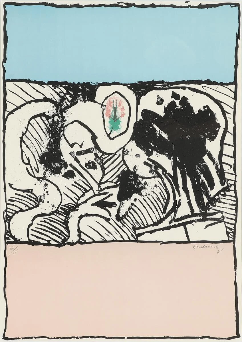 Pierre Alechinsky: Untitled. Signed Alechinsky, 92/300. Lithograph in colours. Visible size 82×58 cm. — Modern Prints/CoBrA — Bruun Rasmussen