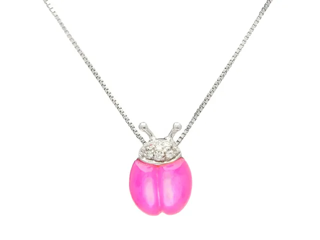 HÄNGE/KEDJA, 18K vitguld, rosa glas, 6 briljantslipade diamanter ca 0,04 ctv Lanco Carlo, längd 42 cm, vikt 2,5 cm.