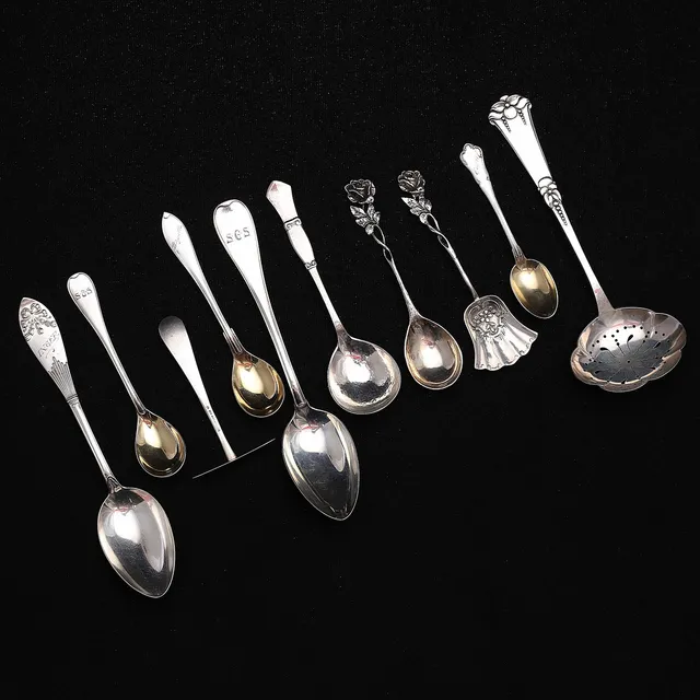 SERVERINGSBESTICK, 10 st, silver, olika modeller, vikt 287 gram.