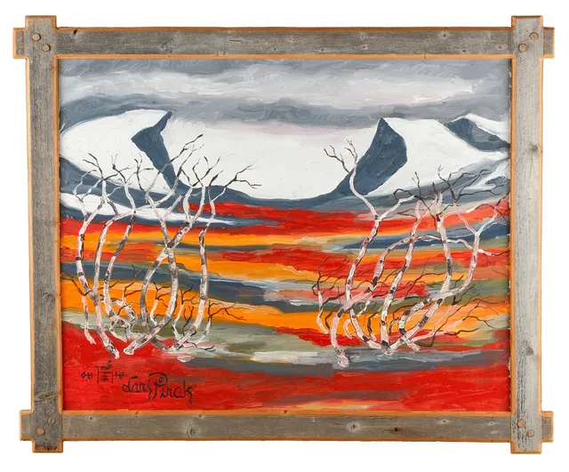 LARS PIRAK. Lapporten i höstfärger, snidad ram, signerad, 1900-tal.