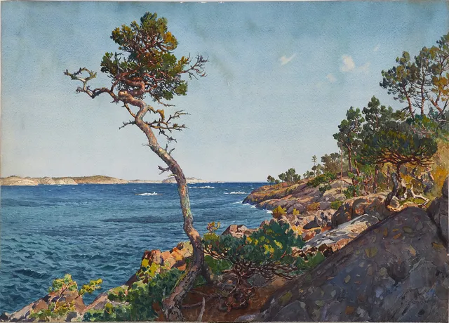 GUNNAR WIDFORSS. Skärgårdsmotiv, akvarell, signerad och daterad -1917.