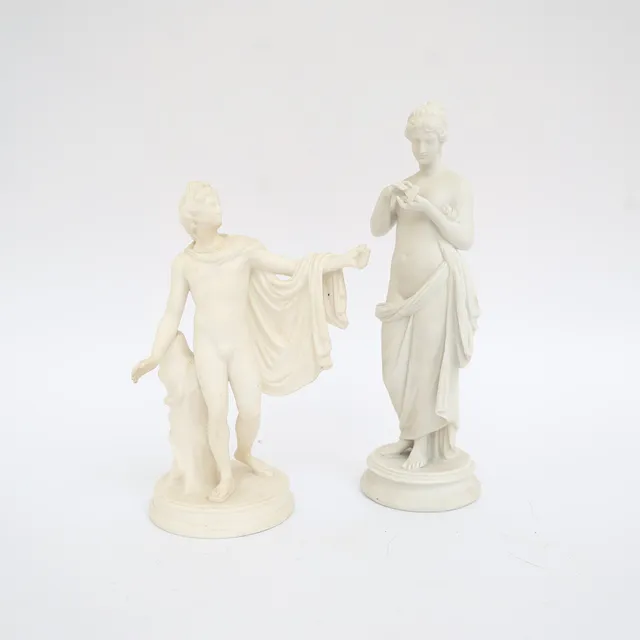 FIGURINER 2st, parian, delvis Gustavsberg, stämplad.