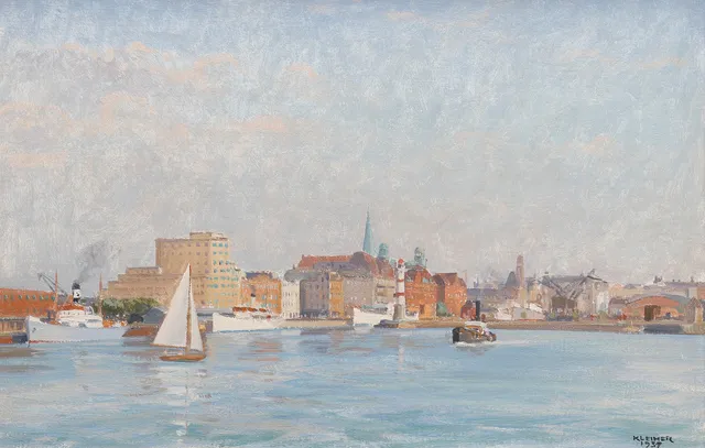AXEL KLEIMER. MALMÖ HAMNINLOPP, olja på duk, signerad och daterad 1939.