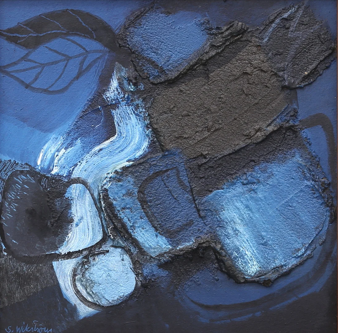 STURE WIKSTRÖM. Komposition, blandteknik på pannå, signerad. — Paintings — Auktionshuset Thelin & Johansson