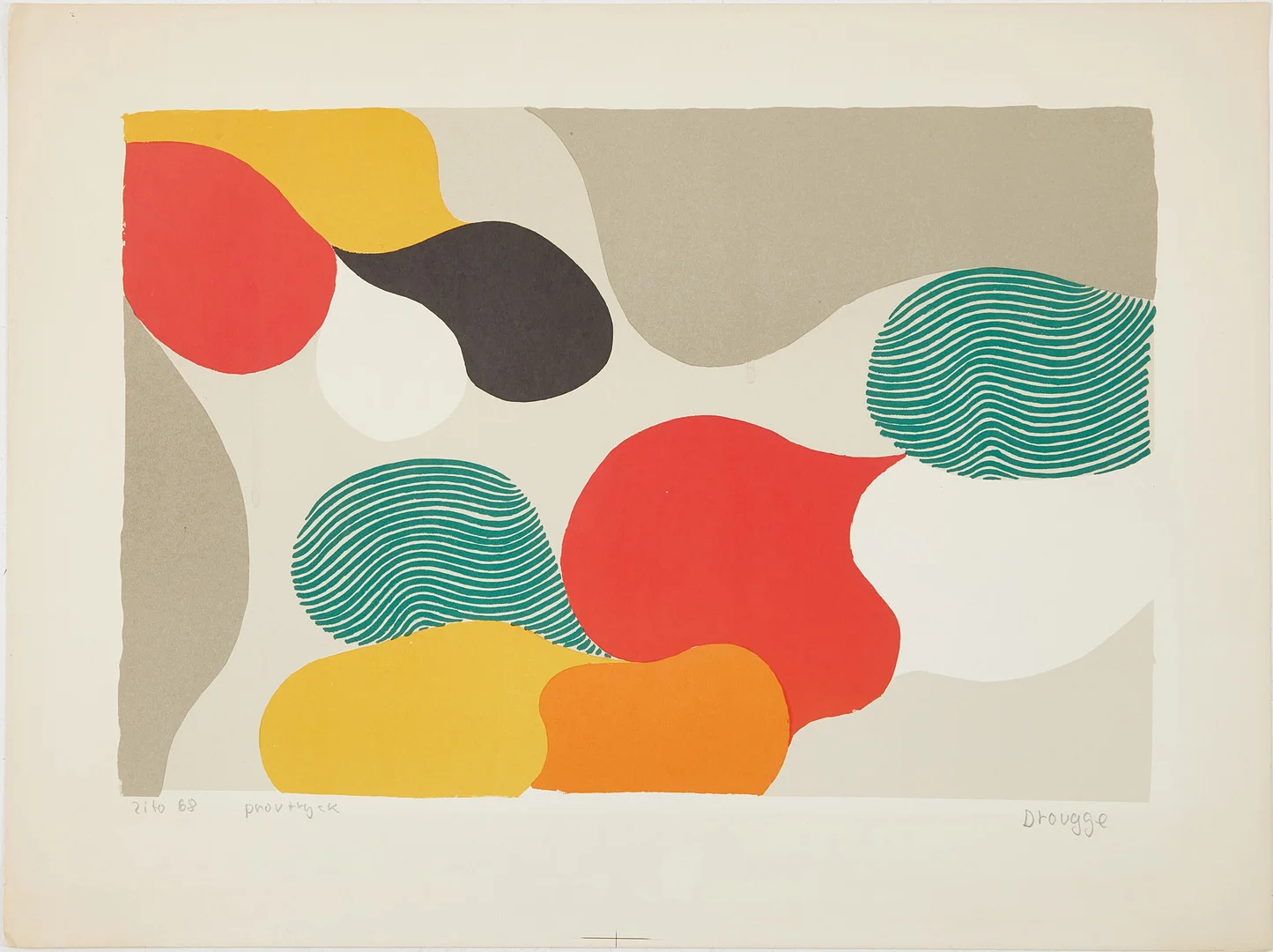 LARS DROUGGE ( 1930-2007). Komposition, färglitografi, signerad Drougge. — Engravings & Prints — Stockholms Auktionsverk Magasin 5