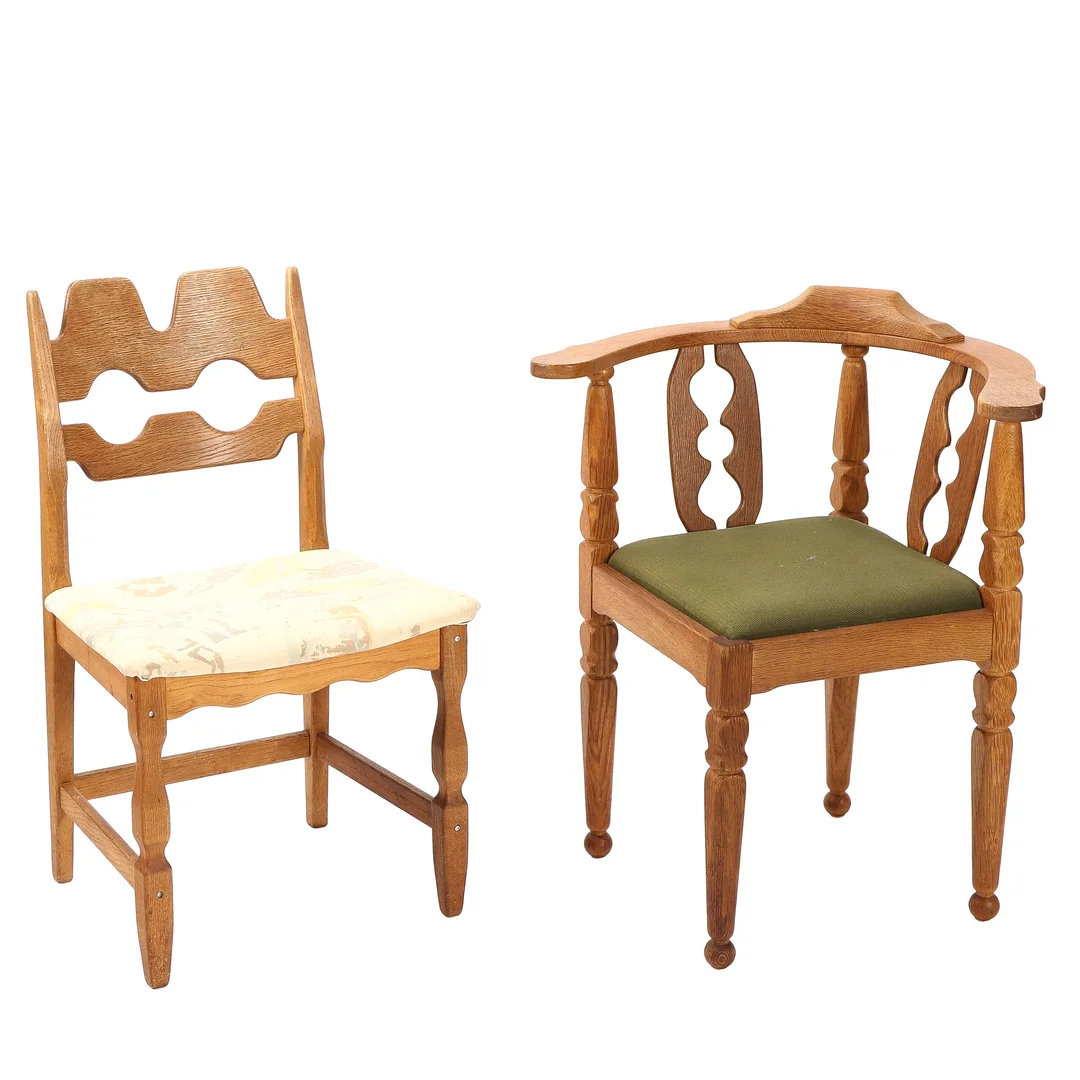Henry Kjærnulf. Razorblade chair and corner chair in oak — Furniture/Chairs — Lauritz