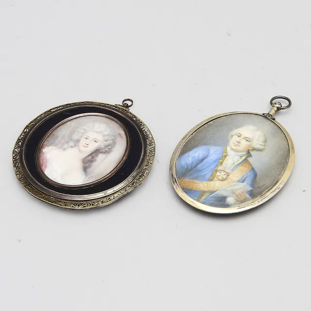 MINIATYRMÅLNINGAR, 2 st, otydligt sign, 1800-tal.