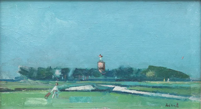 TOM FAHLROTH (1921-1980). Falsterbo golfbana, olja på duk, signerad.