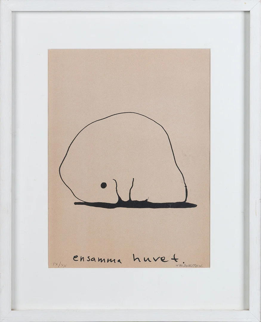 JESPER WALDERSTEN. Offset-tryck, "Ensamma huvet", signerad. — Engravings & Prints — Stockholms Auktionsverk Helsingborg