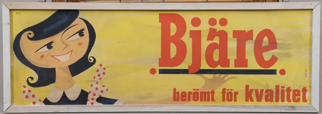 REKLAMSKYLT, "Bjäre - berömt för kvalitet", Norling, 1950-tal.