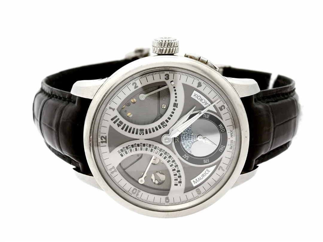 Maurice Lacroix, Masterpiece, Lune retrograde, stål, 46mm, manuell, safirglas,dag/datum, läderband, viklås, refnr:MP7278,Serienr:060/250, limited edition, med certifikat mars-2011, i Box samt skadad ytterkartong — Klockor/Maurice Lacroix — Kaplans
