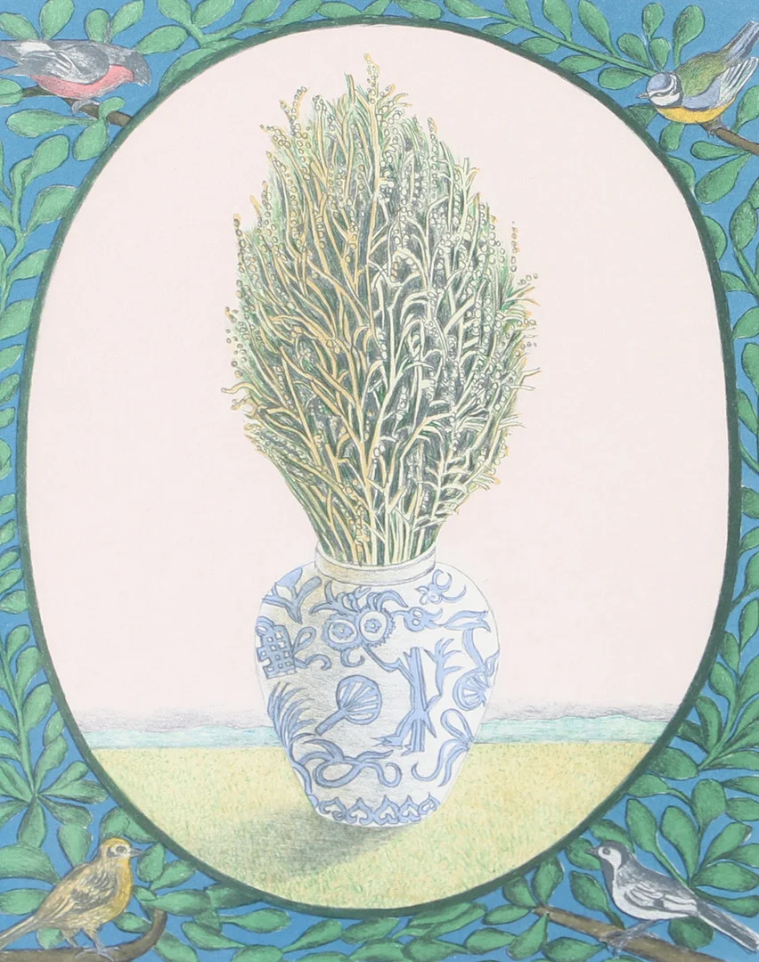 MARIA HILLFON. Vas med växt, färglitografi, signerad. — Engravings & Prints — Helsingborgs Auktionskammare