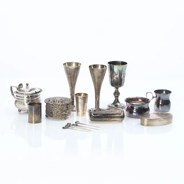 PARTI SILVER, 16 DELAR. Vikt ca 910 gram. Bl.a. Sigurd Persson.