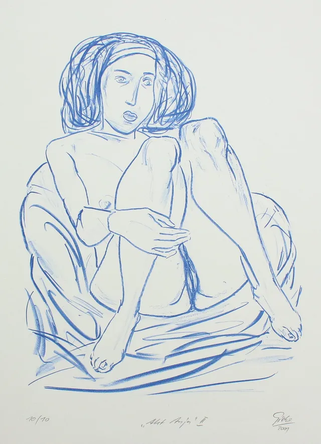 HUBERTUS GIEBE (bk). 'Akt Anja II', 2001, Farblithografie, limitiert, Ed. 10/10, signiert.