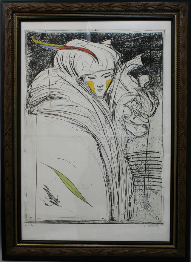 NORBERT ROBLES. Modell. Färgetsning. Signerad N Robles. 65/70.