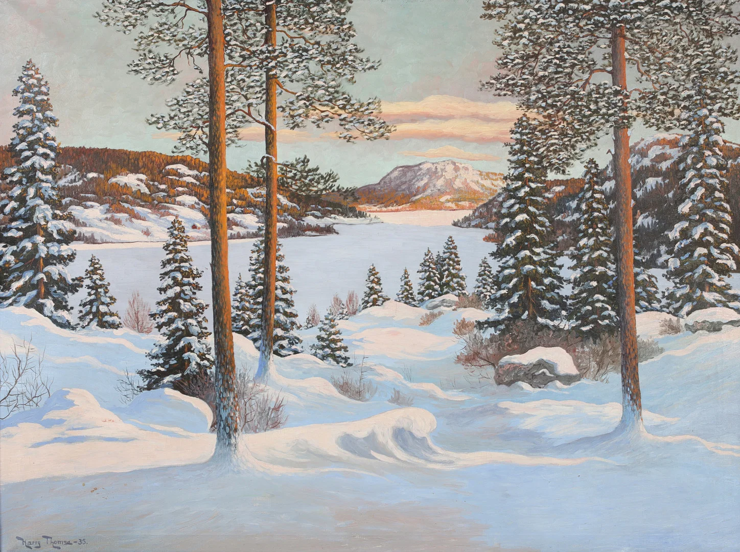 HARRY THOMSE. Vinterlandskap, olja på duk, signerad och daterad -35. — Paintings — Stadsauktion Sundsvall