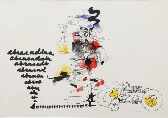 CARL FREDRIK REUTERSWÄRD. "Abracadabra". Färglitografi, signerad och numrerad 67/200.