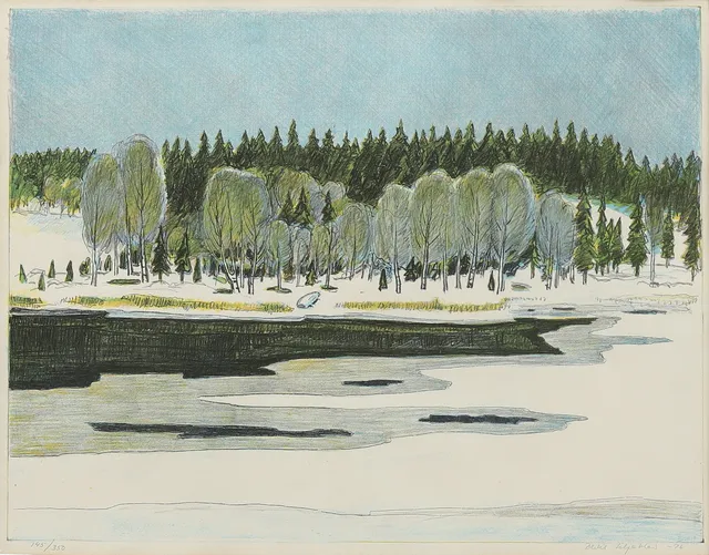 BERTIL LILJEBLAD (1920-2009). Vinterlandskap, litografi nr 145/350, signerada.