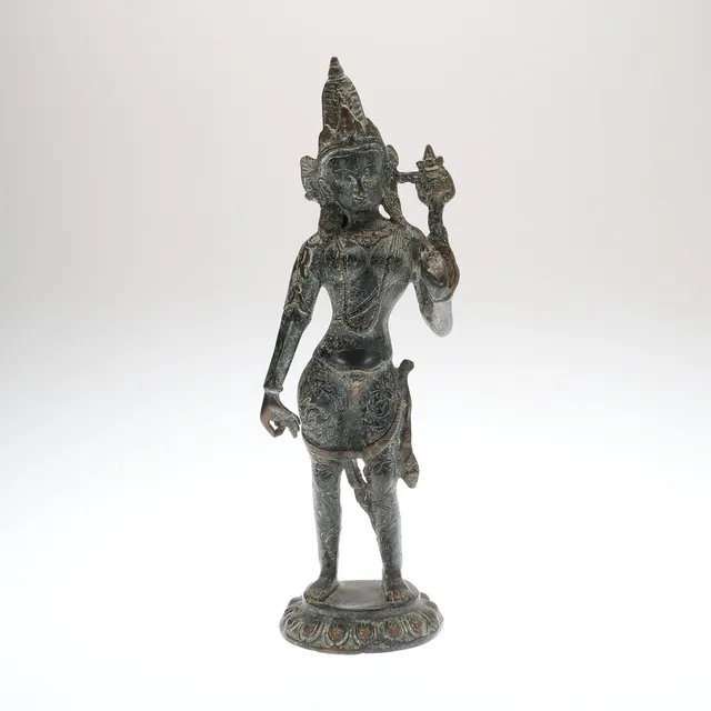 MID-20th CENTURY TIBETAN BRONZE FIGURE OF THE GREEN TARA BUDDHA.