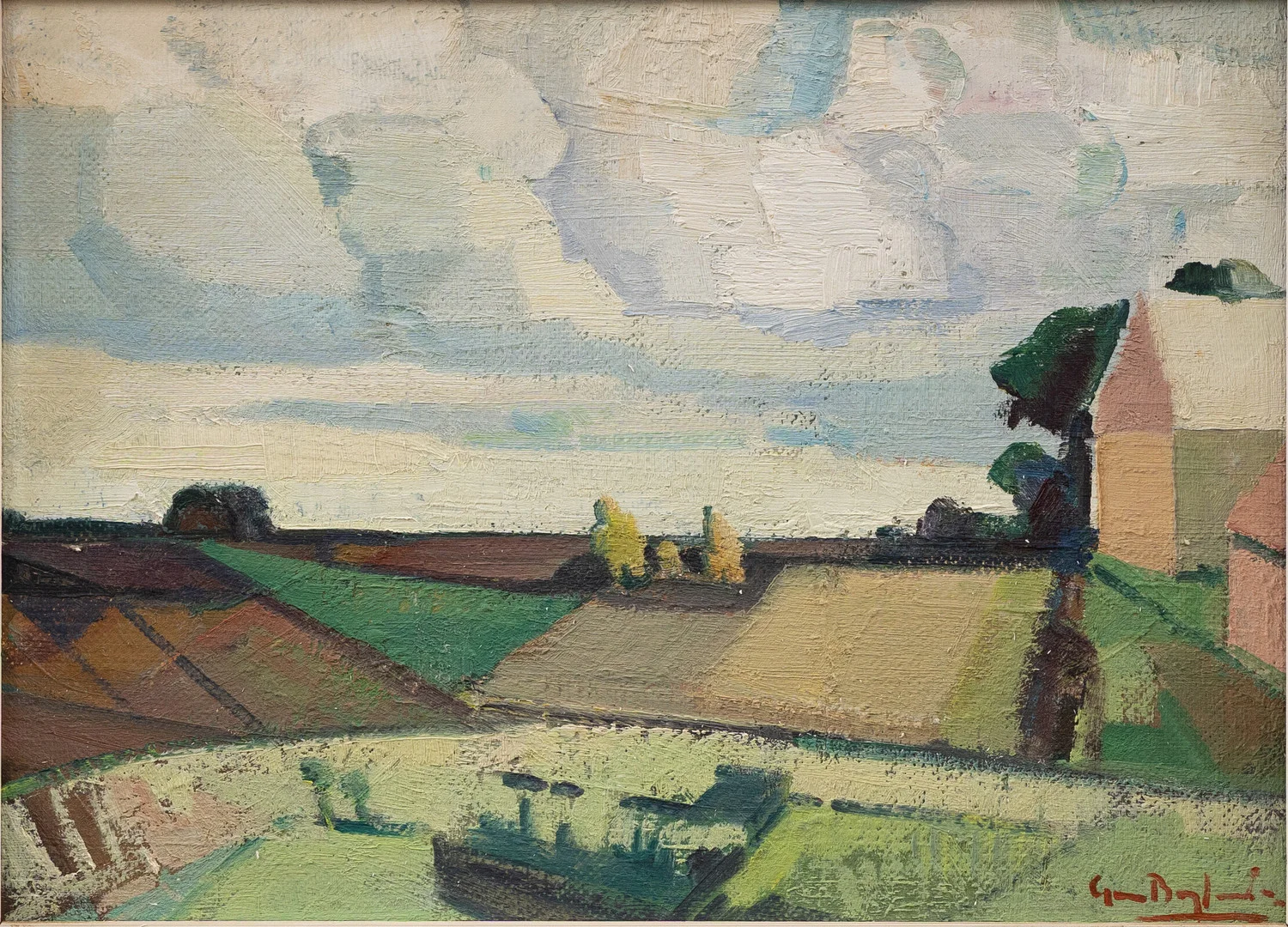 GUNNAR BERGLUND. Landskap, olja på pannå, signerad. — Paintings — Garpenhus Auktioner
