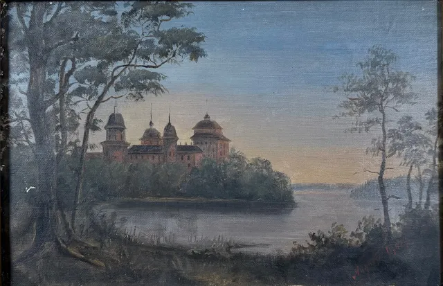 AUGUSTA BORG. Gripsholms slott, olja på duk, signerad.