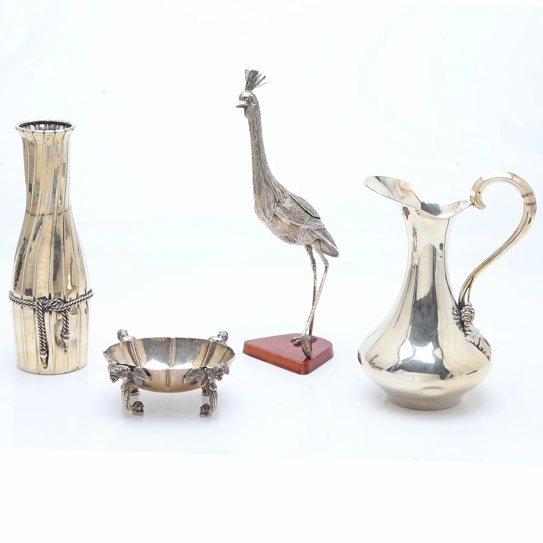 Crane, jug, vase and centrepiece in silver, third quarter of the 20th Century. — Silver — Balclis