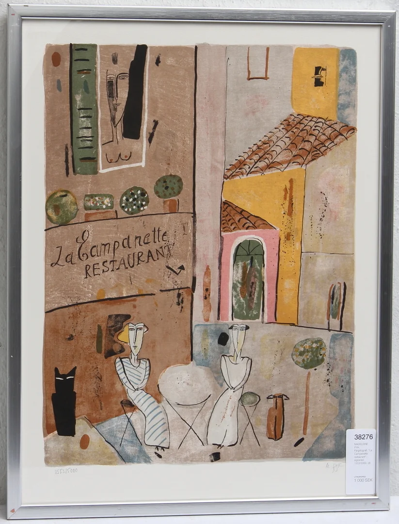 MADELEINE PYK. Färglitografi. "La Campanette restaurant", signerad. 1553/5000. — Engravings & Prints — Göteborgs Auktionsverk