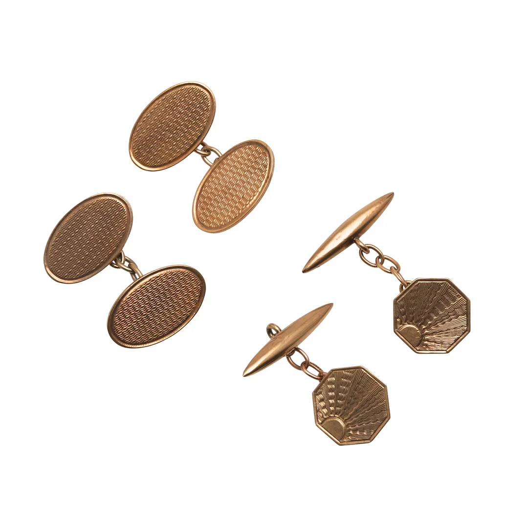 TWO PAIRS OF 9CT GOLD CUFFLINKS. — Cufflinks & Tie Pins — Lawrences Auctioneers