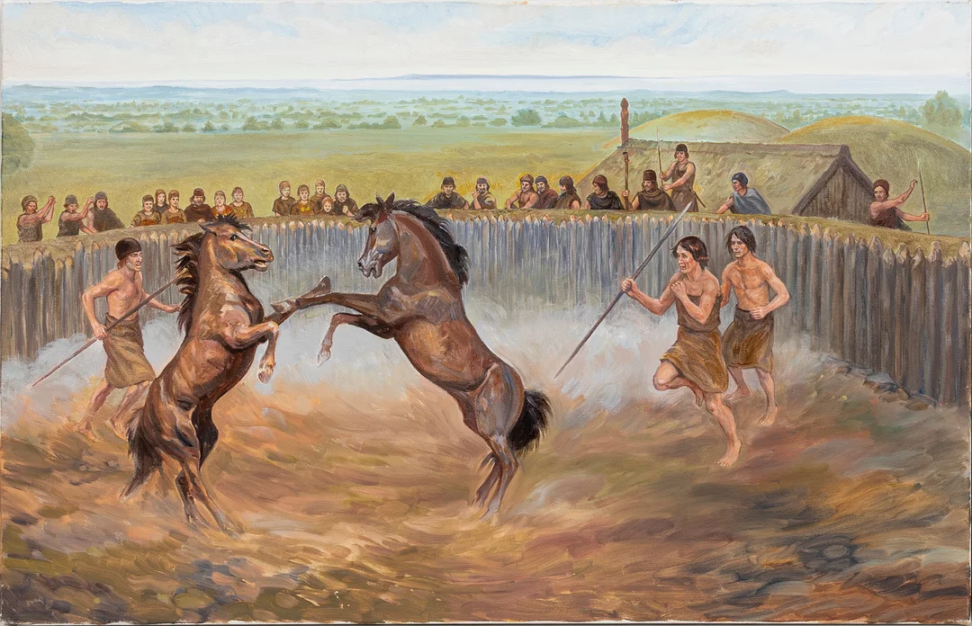GÖTE GÖRANSSON. TILLSKRIVEN. Hästkamp, olja på duk, osignerad. — Paintings — Auktionshuset Kolonn
