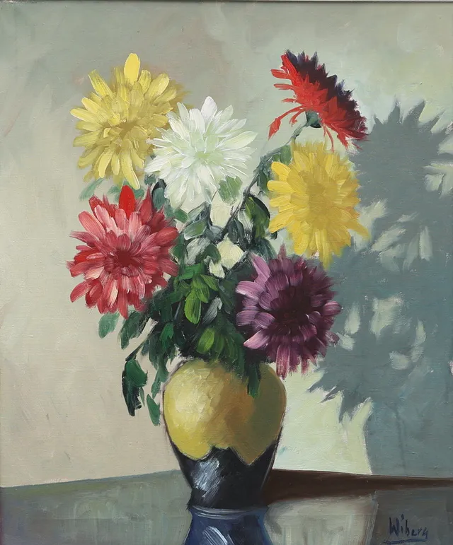 GUNNAR WIBERG. Olja på duk, blomsterstilleben, signerad.