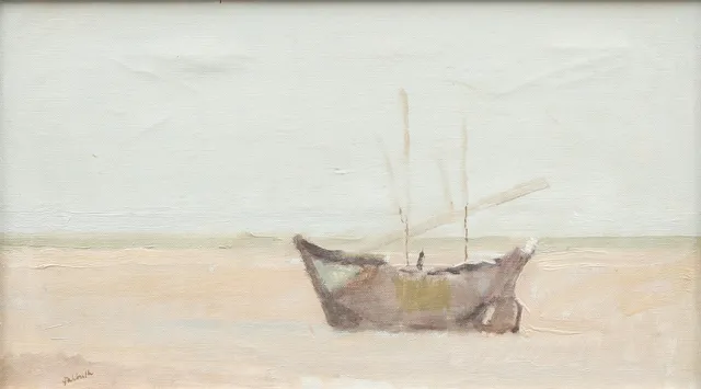 TOM FAHLROTH (1921-1980). Båt vid strand, olja på duk, signerad.