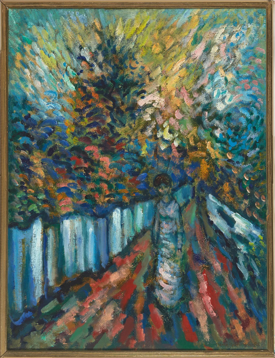 Mathisen, Jens — Kvinnne i landskap, 1985 — Kunst/Maleri — Blomqvist