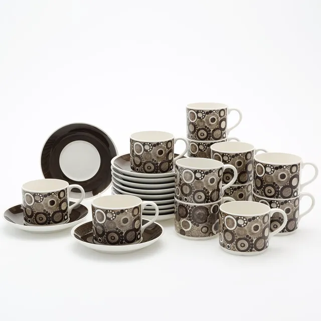 CHRISTINA CAMPBELL. "Pi", 24 delar, kaffekoppar med fat, porslin, Rörstrand, 1960-tal, dekor i brungrått.