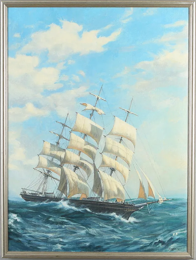 MAGNUS KROOK. Segelfartyg, olja på duk, signerad samt daterad 06.