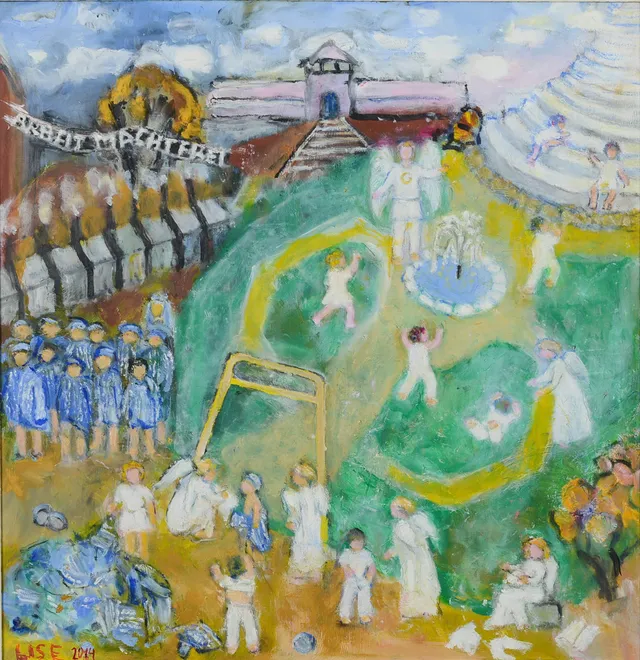 LISE DROUGGE. "Himmelens port", olja på pannå, signerad, daterad 2014.