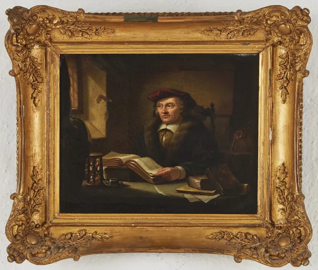 OIDENTIFIERAD KONSTNÄR. 1800-tal, Motiv med läsande man, olja på duk, osignerad.