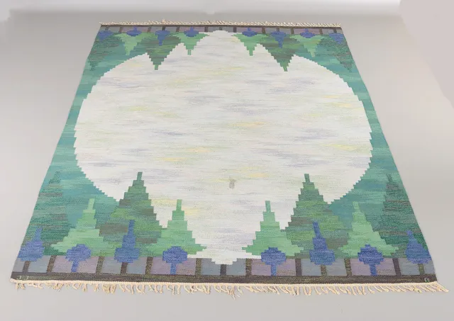 JUDITH  JOHANSSON. 1916-1993. Matta, "Hagen", röllakan, 330 x 240 cm, signerad JJ.