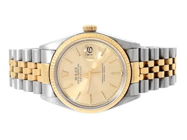 ROLEX, Oyster Perpetual, Datejust (T Swiss T), Chronometer, Ref nr. 16013 F, Serie nr. 5950567, Cal 3035, Verk nr. 0469165, Boett nr. 16000, herrur, 36 mm, stål/guld, automatisk, plexiglas, datum, utbytta visare (Luminova), Jubileelänk, viklås (utbytt), Ref nr. 62523H-18-CX7/455, ca 1979, box (ej komplett).