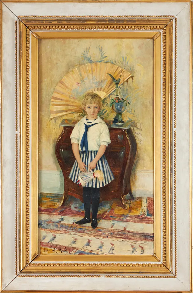 ALLAN ÖSTERLIND. Flicka i sjömansdräkt, olja på duk, signerad, daterad- möjligen 1891.