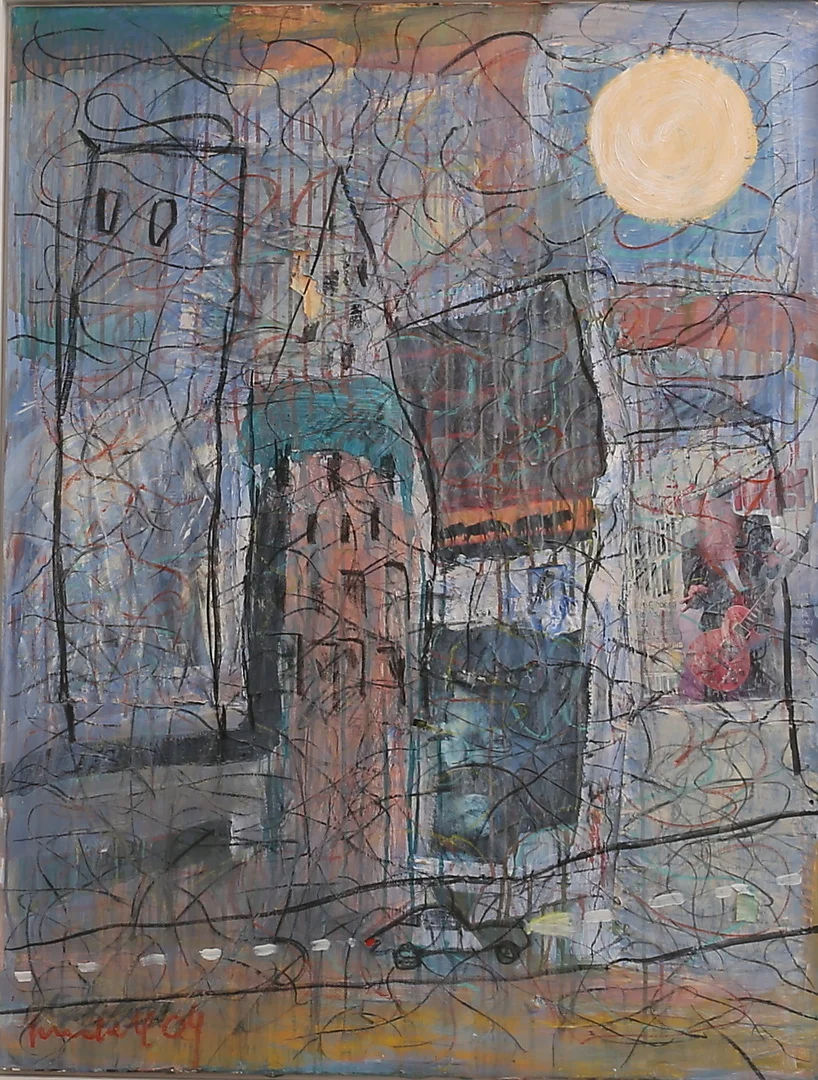 ULF LUNDELL. Olja på duk/collage, "Hemma hos Billy", signerad. — Paintings — RA Auktionsverket Norrköping