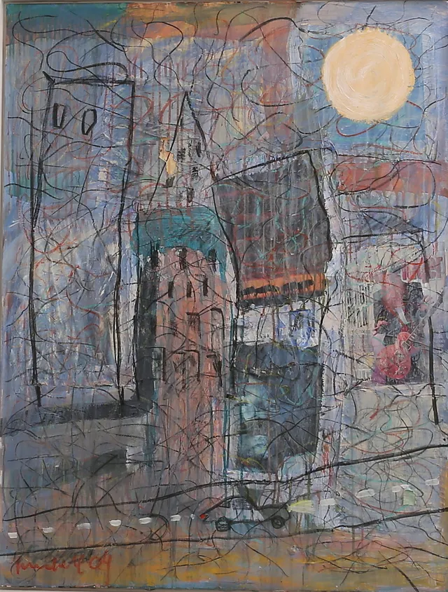 ULF LUNDELL. Olja på duk/collage, "Hemma hos Billy", signerad.