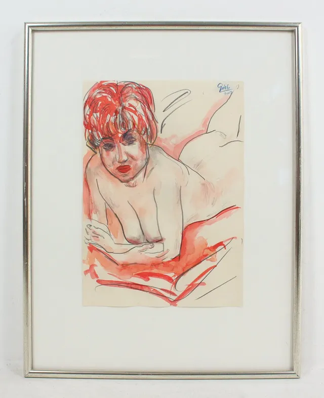 HUBERTUS GIEBE (bk). 'Liegender Akt', 2003, Mischtechnik auf Papier, signiert.