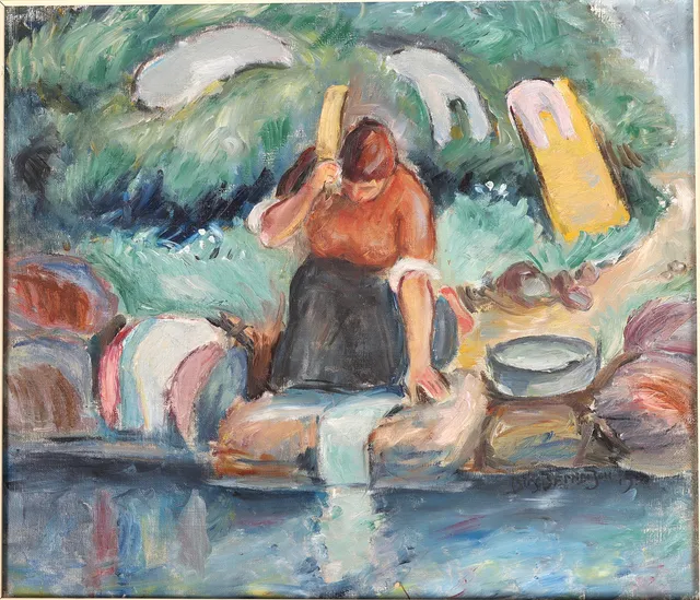 BIRGER BERNDTSON. 1890-1940, Olja på duk, "Tvätterskan".